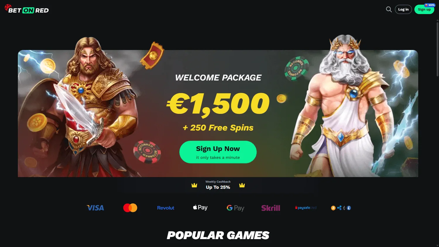 Betonred Casino desktop home interface with casino and betting options
