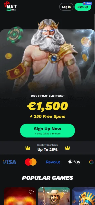 Betonred Casino mobile browser home with casino and betting options