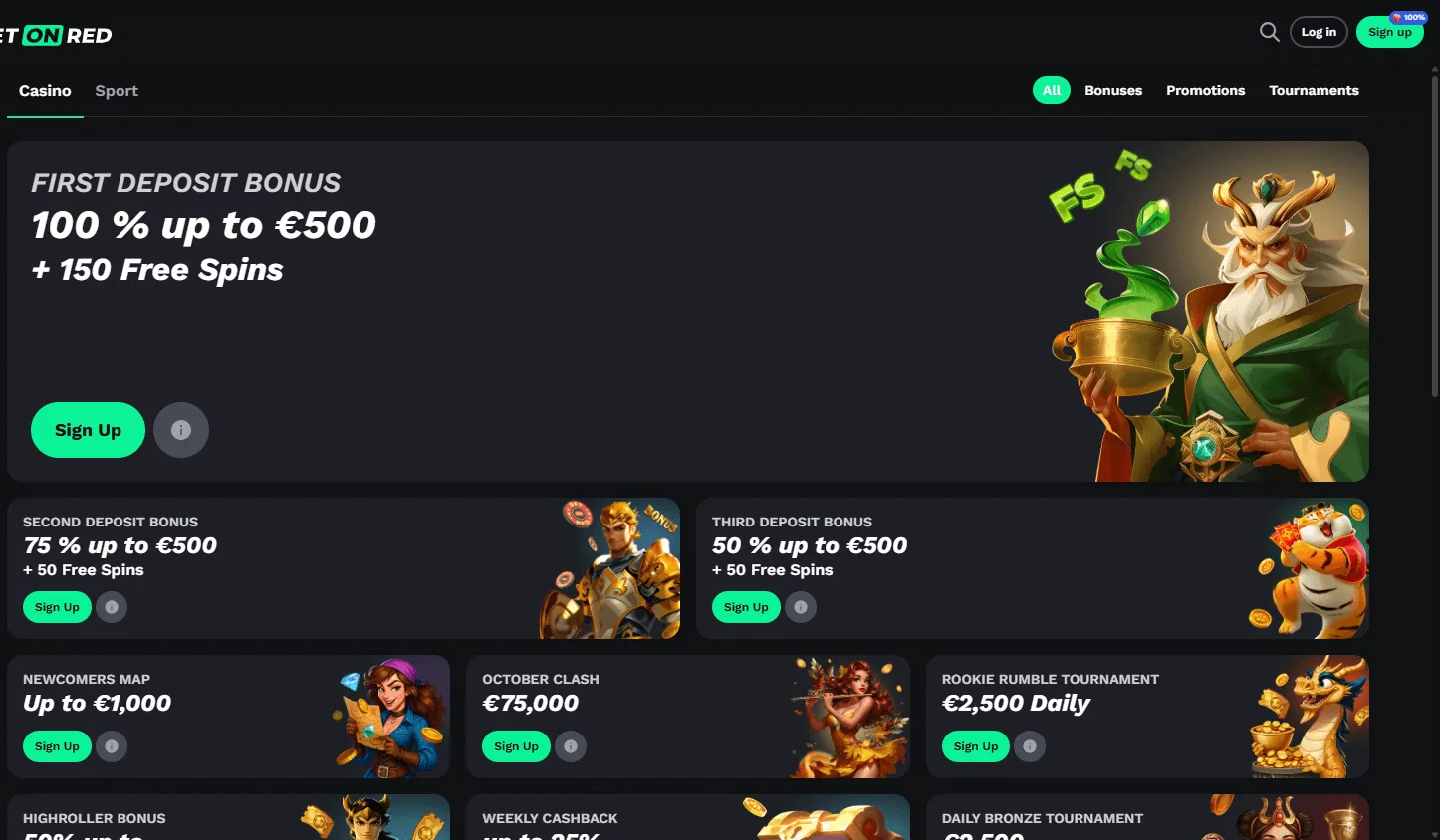 Betonred Casino desktop promotions area with bonuses and promotional features